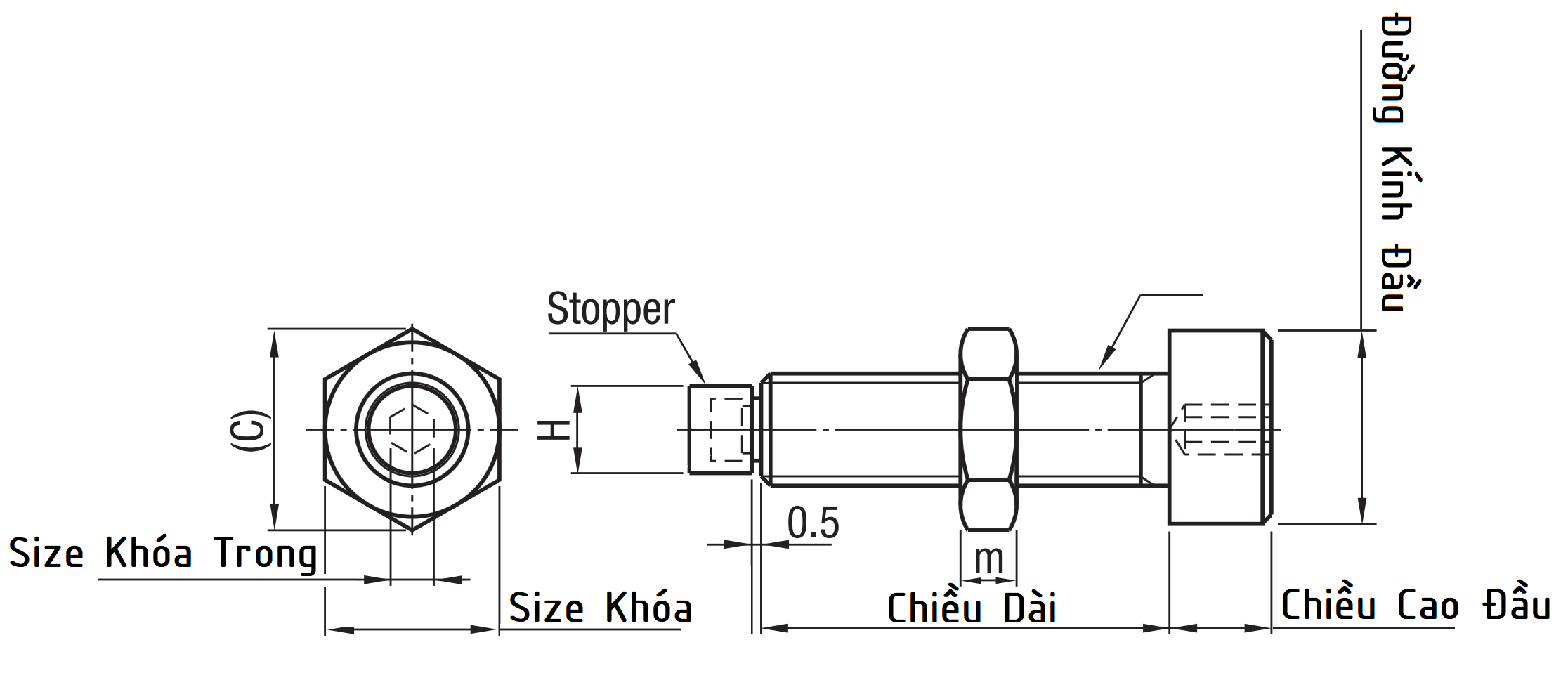 Bản vẽ kỹ thuật Stopper Bolts - Hex Socket Head Cap Screw Type - Coarse PSCB10-40
