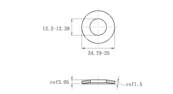 Bản vẽ kỹ thuật Lông Đền Lò Xo Đĩa Thép Đen DIN2093 M12 (12.2x25.5x1.5)
