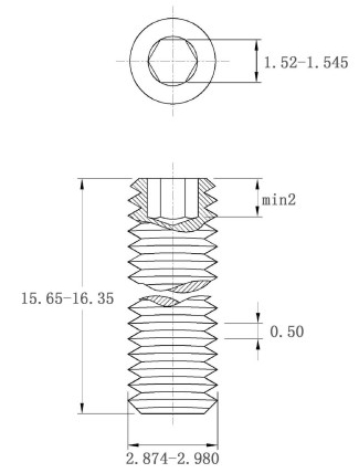 Bản vẽ kỹ thuật Vít Trí Đuôi Bằng Thép Đen 10.9 DIN913 M3x16