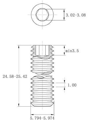 Bản vẽ kỹ thuật Vít Trí Đuôi Bằng Inox 304 DIN913 M6x25