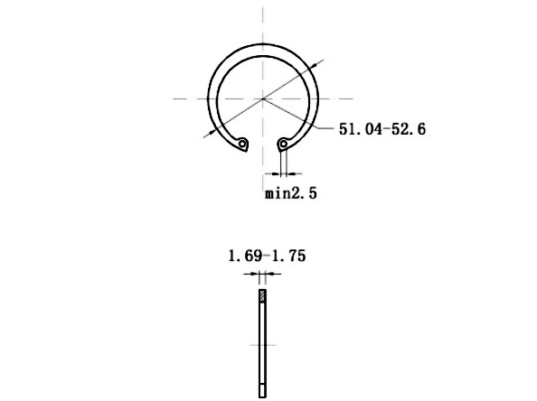 Bản vẽ kỹ thuật Phe Gài Lỗ Thép 65Mn DIN472 D48x1.75
