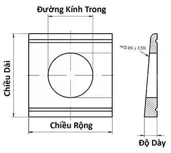 Bản vẽ kỹ thuật Lông Đền Vuông Vat 5deg Thép Mộc M16