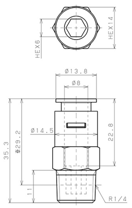 Bản vẽ kỹ thuật Đầu Nối Nhanh Khí Nén Dạng Thẳng Thân Lục Giác Ren Ngoài Pisco APC8-02-E-TP-C