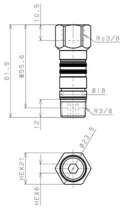 Bản vẽ kỹ thuật Bộ Đầu Nối Nhanh Ống Dẫn Điều Khiển Nhiệt Độ Khuôn Đúc Dạng Thẳng Ren Trong, Có Van Tự Ngắt Pisco ASC10-03F03