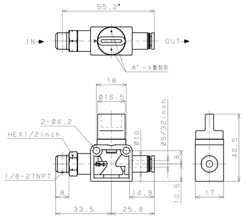 Bản vẽ kỹ thuật Van Tay Khí Nén Pisco HVN1-5/32-2WU