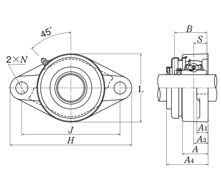 Bản vẽ kỹ thuật Gối Đỡ Vòng Bi Cầu Mặt Bích Hình Thoi NTN UCFL204D1