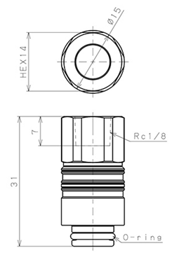 Bản vẽ kỹ thuật Thân Đầu Ngạnh Nối Ống Dẫn Điều Khiển Nhiệt Độ Khuôn Đúc Dạng Thẳng Ren Trong Pisco AKC08-01FP