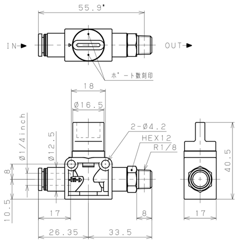 Bản vẽ kỹ thuật Van Tay Khí Nén Pisco HV1/4-01-2