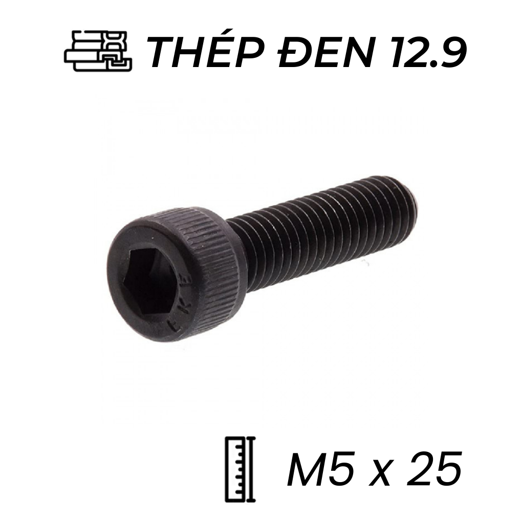Lục Giác Chìm Đầu Trụ Thép Đen 12.9 DIN912 M5x25
