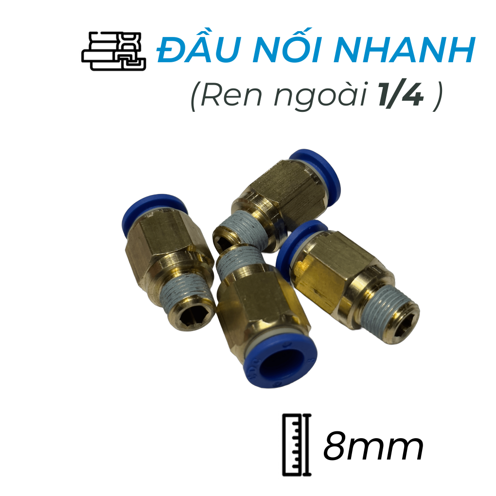 Đầu Nối Nhanh Khí Nén Ø8mm - Ren Ngoài 1/4" CDC MPC 0802 (Màu Xanh)