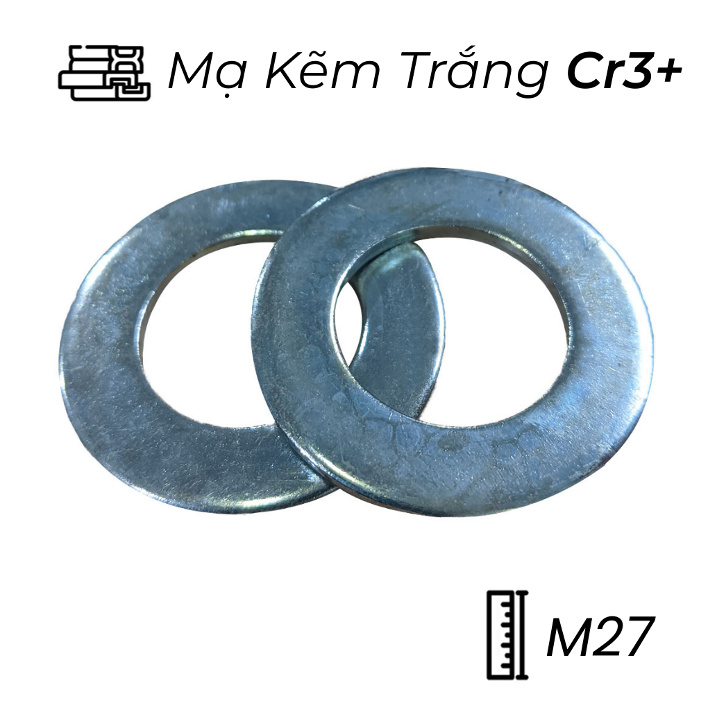 Lông Đền Phẳng Thép Mạ Kẽm Trắng Cr3+ DIN125 M27