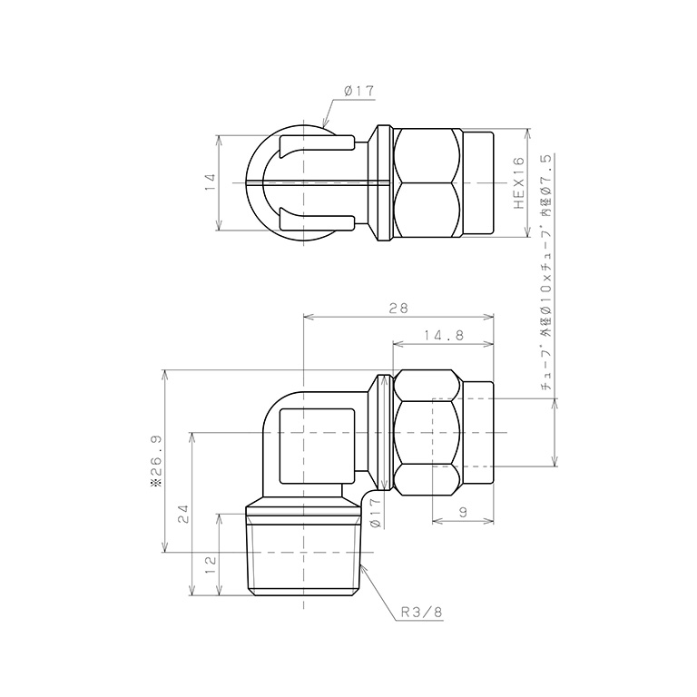 Bản vẽ kỹ thuật Đầu Ngạnh Nối Ống Có Đai Ốc Xiết Dạng Cong 90° Ren Ngoài Pisco NKL1075-03
