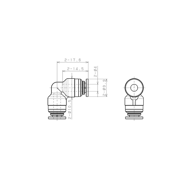 Bản vẽ kỹ thuật Đầu Nối Nhanh Khí Nén Cong 90° Pisco KV4-1-F