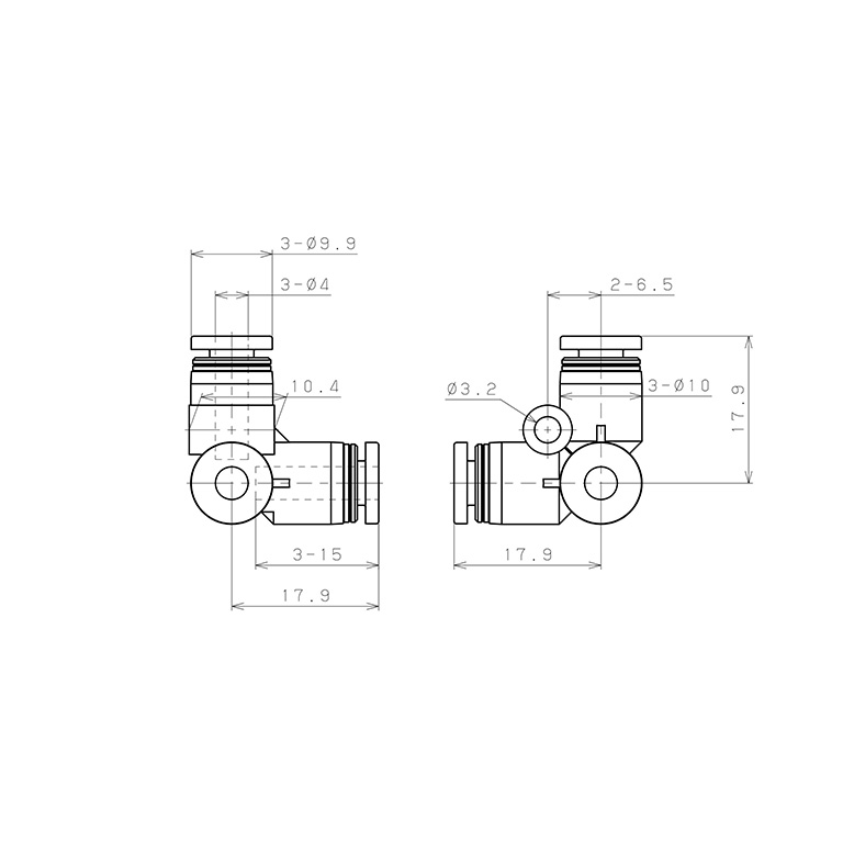 Bản vẽ kỹ thuật Đầu Nối Nhanh Khí Nén Chạc Ba 90° Pisco PVU4SUS