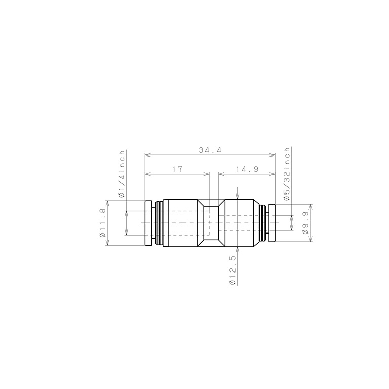 Bản vẽ kỹ thuật Đầu Nối Nhanh Khí Nén Dạng Nối Giẩm Pisco PG1/4-5/32-C