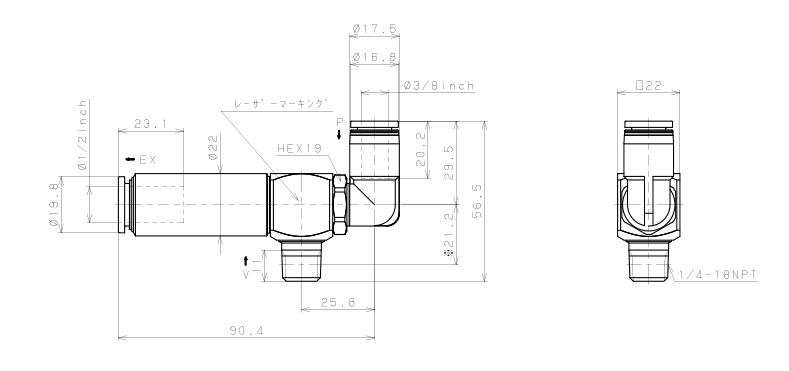 Bản vẽ kỹ thuật Bộ Tạo Chân Không Dòng VM - VC Pisco VCL15-N2-3/8LJ