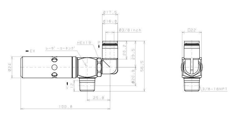 Bản vẽ kỹ thuật Bộ Tạo Chân Không Dòng VM - VC Pisco VCH20-N3-3/8L