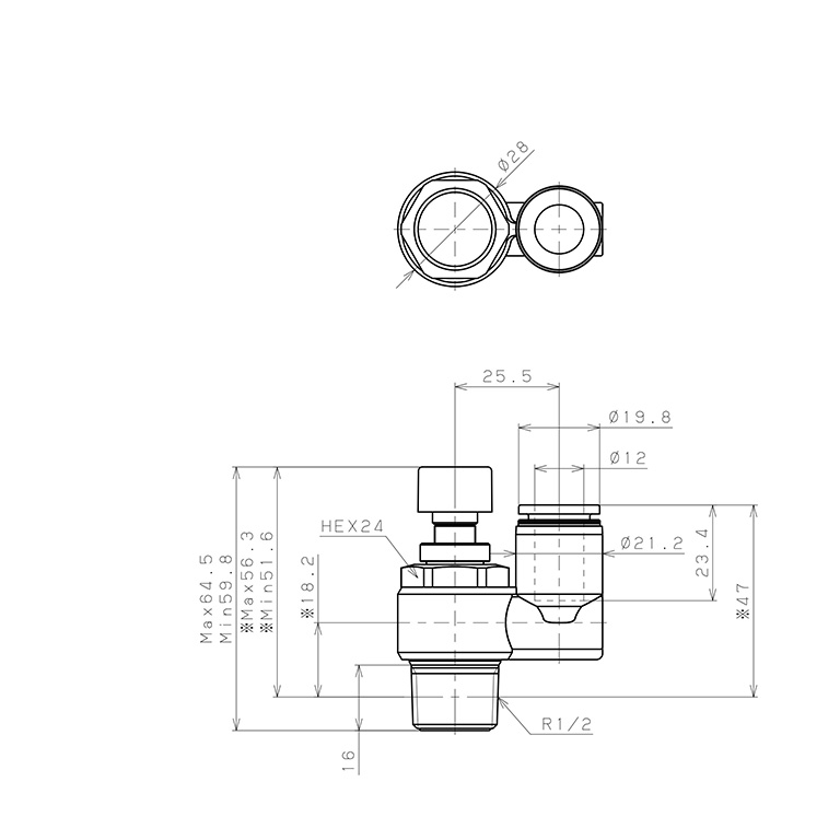 Bản vẽ kỹ thuật Van Điều Chỉnh Áp Suất Khí Nén Pisco JPS12-04