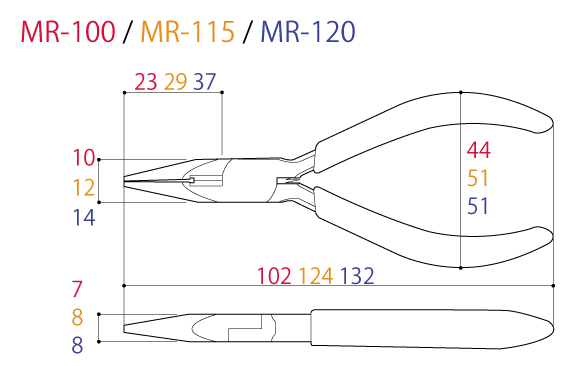 Bản vẽ kỹ thuật Kìm Mỏ Nhọn Mini 124mm Tsunoda MR-115