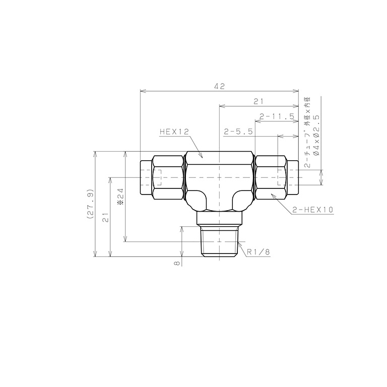 Bản vẽ kỹ thuật Đầu Ngạnh Nối Ống Có Đai Ốc Xiết Dạng Chữ T Ren Ngoài Pisco NSB0425-01-TP