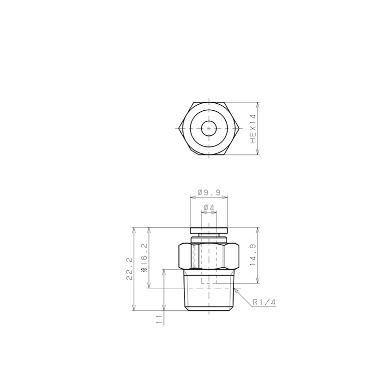 Bản vẽ kỹ thuật Đầu Nối Nhanh Khí Nén Dạng Thẳng Thân Lục Giác Ren Ngoài Pisco SPPC4-02