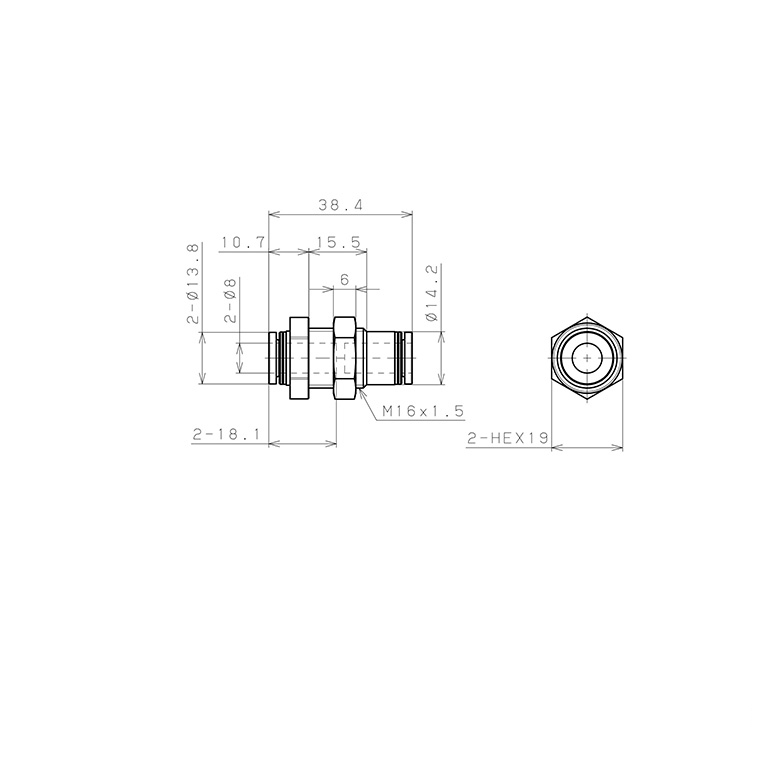 Bản vẽ kỹ thuật Đầu Nối Nhanh Khí Nén Dạng Thẳng Ren Ngoài Lắp Kẹp Vách Pisco PPMP8-F-C