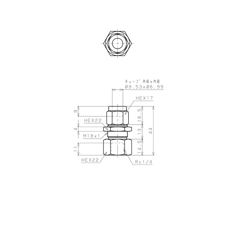 Bản vẽ kỹ thuật Đầu Ngạnh Nối Ống Có Đai Ốc Xiết Dạng Lắp Vách Ren Trong Pisco NSMF3/8-02