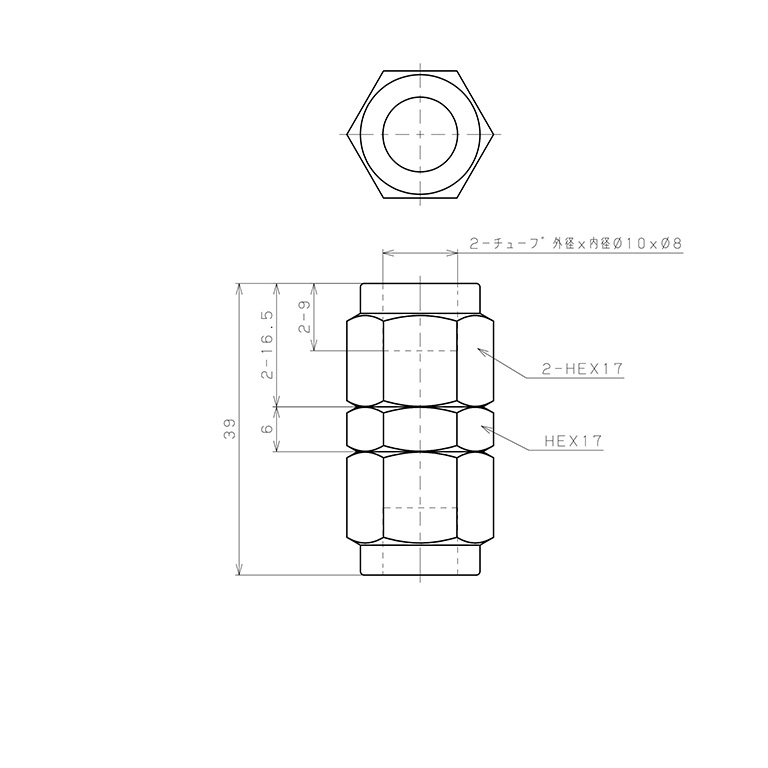 Bản vẽ kỹ thuật Đầu Ngạnh Nối Ống Có Đai Ốc Xiết Dạng Thẳng Thân Lục Giác Pisco NSU1080