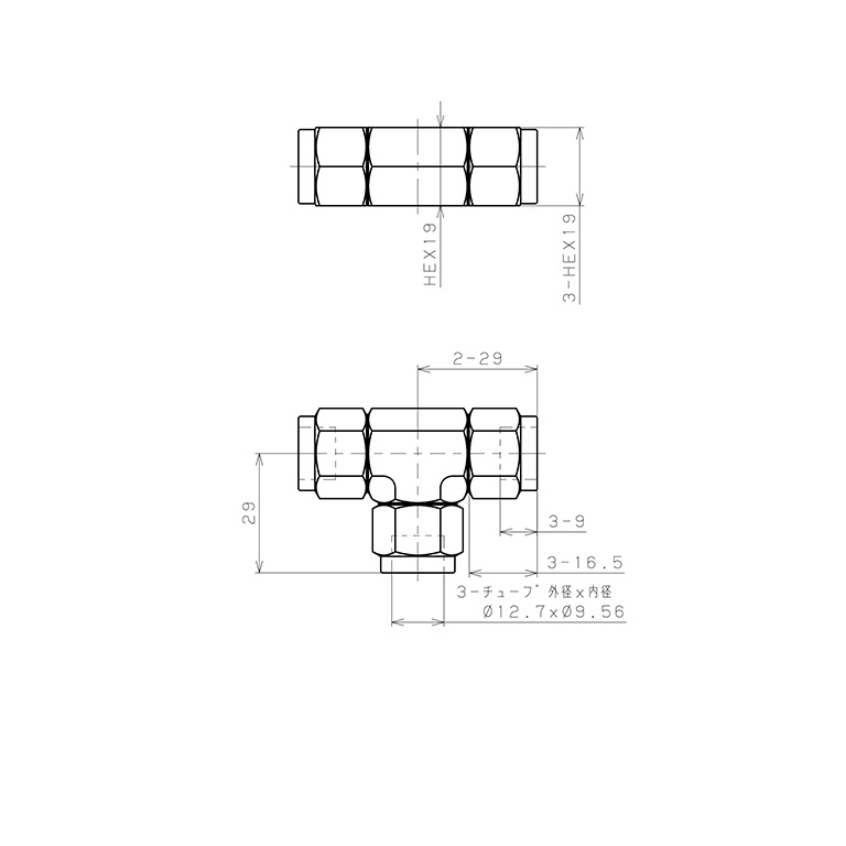 Bản vẽ kỹ thuật Đầu Ngạnh Nối Ống Có Đai Ốc Xiết Dạng Chữ T Pisco NSE1/2