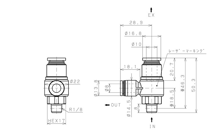 Bản vẽ kỹ thuật Van Xả Nhanh Khí Nén Pisco EQ02-P01C08C10