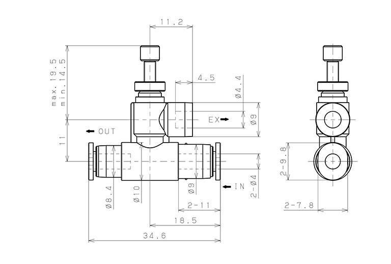 Bản vẽ kỹ thuật Van Xả Nhanh Khí Nén Pisco EQE-4