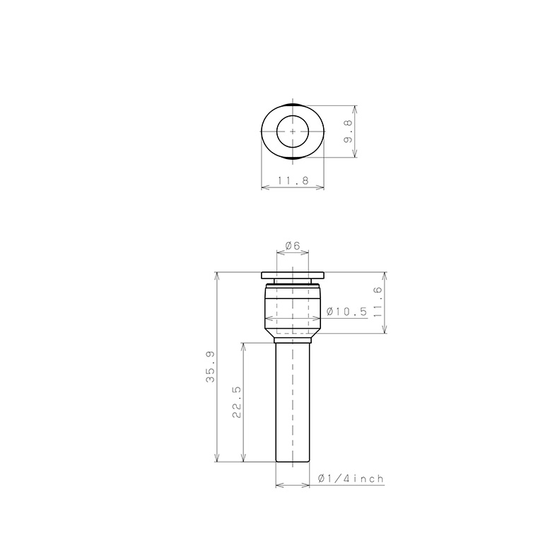 Bản vẽ kỹ thuật Đầu Nối Nhanh Khí Nén Giữa Ống Khí Và Fitting Dạng Nối Giảm Pisco PGJ1/4-6M-C