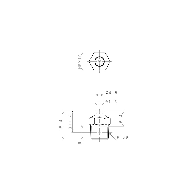 Bản vẽ kỹ thuật Đầu Nối Nhanh Khí Nén Dạng Thẳng Thân Lục Giác Ren Ngoài Pisco PC180-01MW