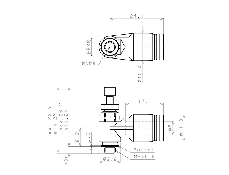 Bản vẽ kỹ thuật Van Tiết Lưu Khí Nén Bằng Nhựa PP Pisco PJSC6-M5BK