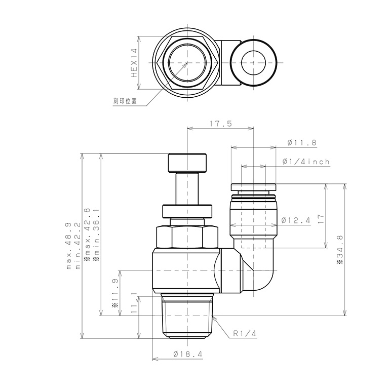 Bản vẽ kỹ thuật Van Tiết Lưu Khí Nén Pisco JSS1/4-02B