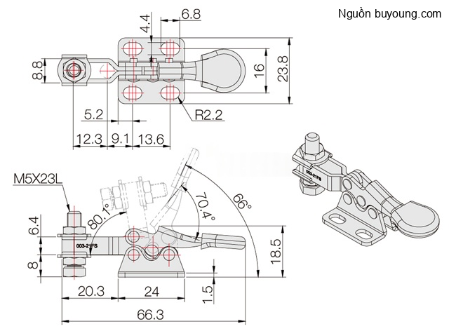 Bản vẽ kỹ thuật Kẹp Định Vị Inox 304 (30KG) Buyoung 003-21FS