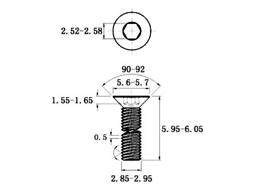 Bản vẽ kỹ thuật Lục Giác Chìm Col Thép Đen 10.9 DIN7991 M3x6