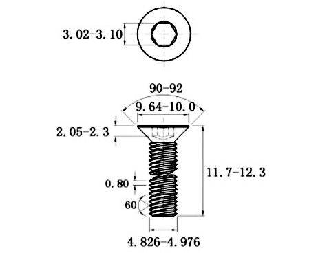 Bản vẽ kỹ thuật Lục Giác Chìm Col Thép Mạ Kẽm Trắng Cr3+ 10.9 DIN7991 M5x12