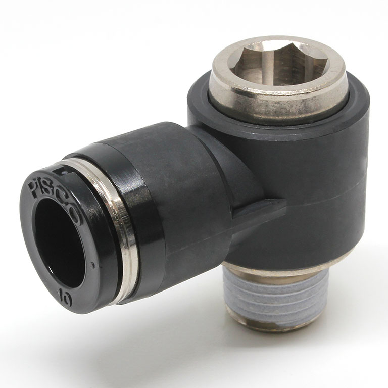 Đầu Nối Nhanh Khí Nén Dạng Cong 90° Đầu Lục Giác Chìm Ren Ngoài Pisco POL10-02