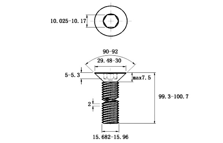 Bản vẽ kỹ thuật Lục Giác Chìm Col Thép Đen 10.9 DIN7991 M16x100
