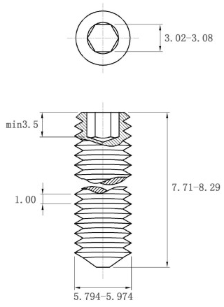 Bản vẽ kỹ thuật Vít Trí Đuôi Nhọn Inox 304 DIN914 M6x8
