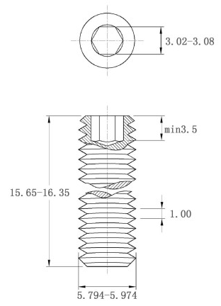 Bản vẽ kỹ thuật Vít Trí Đuôi Bằng Thép Đen 10.9 DIN913 M6x16