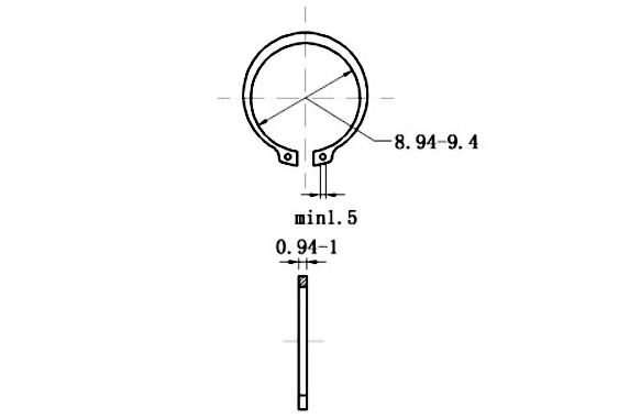 Bản vẽ kỹ thuật Phe Gài Trục Thép 65Mn DIN471 D10x1.0