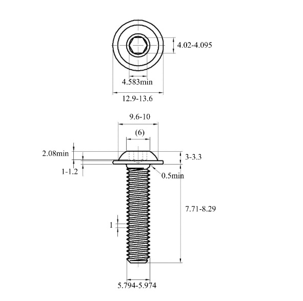 Bản vẽ kỹ thuật Lục Giác Chìm Mo Thép Mạ Kẽm Trắng Cr3+ 10.9 ISO7380-2 M6x8