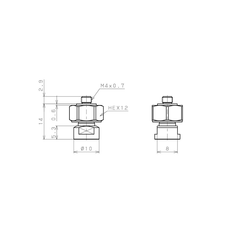 Bản vẽ kỹ thuật Bộ Nấm Hút Chân Không Có Vít Ren, POM,  O.D 10 mm, Pisco VP10QM-M4