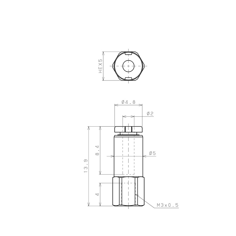 Bản vẽ kỹ thuật Đầu Nối Nhanh Khí Nén Dạng Thẳng Ren Trong Pisco PCF2-M3MW-C