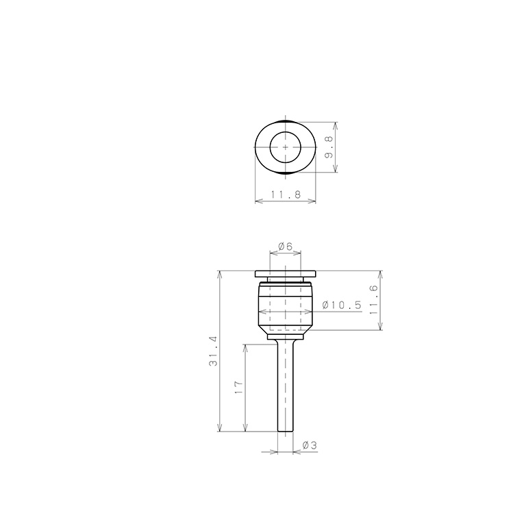 Bản vẽ kỹ thuật Đầu Nối Nhanh Khí Nén Giữa Ống Khí Và Fitting Dạng Nối Giảm Pisco PGJ3-6M-C