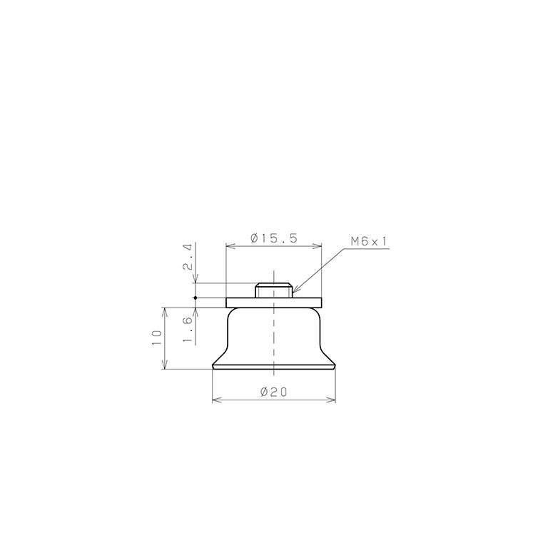Bản vẽ kỹ thuật Bộ Nấm Hút Chân Không Có Vít Ren, Cao Su Nitrile Chịu Dầu,  O.D 20 mm, Pisco VP20KNH-M6