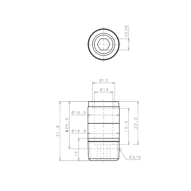 Bản vẽ kỹ thuật Đầu Nối Nhanh Khí Nén Dạng Thẳng Ren Ngoài Pisco KOC10-03
