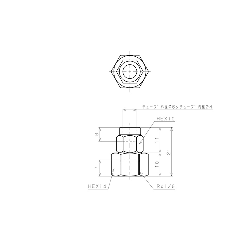 Bản vẽ kỹ thuật Đầu Ngạnh Nối Ống Có Đai Ốc Xiết Dạng Thẳng Thân Lục Giác Ren Trong Pisco NKCF0640-01